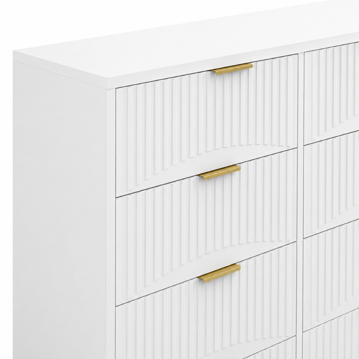 Gold Handles White 8-Drawer Dresser 