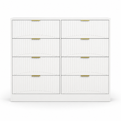 Modern White 8-Drawer Dresser with Gold Handles