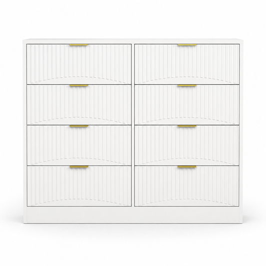 Modern White 8-Drawer Dresser with Gold Handles