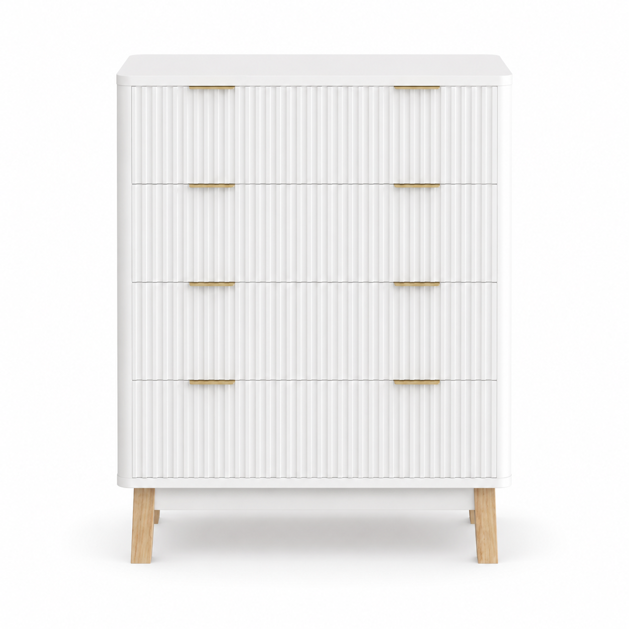 White 4-Drawer Fluted Dresser with Gold Pulls