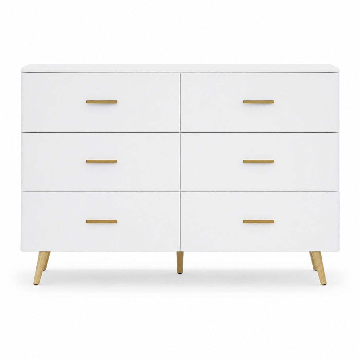 White 6-Drawer High Gloss Bedroom Dresser