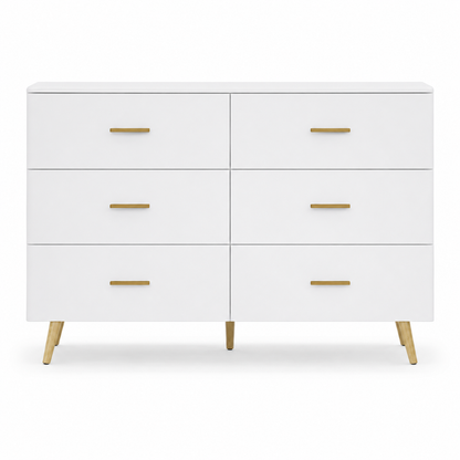 White 6-Drawer High Gloss Bedroom Dresser