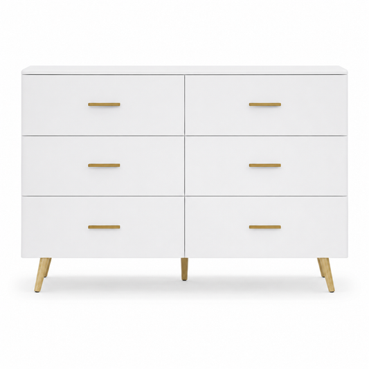 White 6-Drawer High Gloss Bedroom Dresser