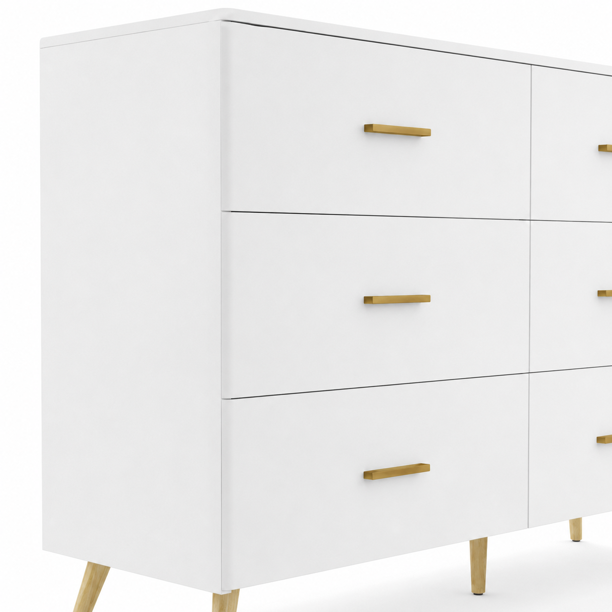 White 6-Drawer High Gloss Dresser