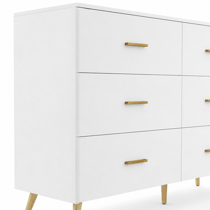 White 6-Drawer High Gloss Dresser