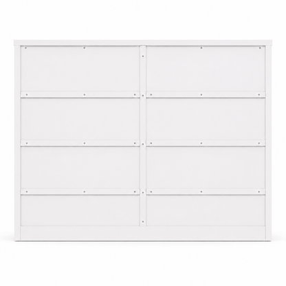 Modern White 8-Drawer Dresser from particle board back side
